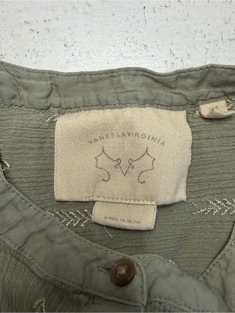 Anthropologie Vanessa Virginia Women 4 Olive Embroidered Cotton Button Front Top - Picture 3 of 10